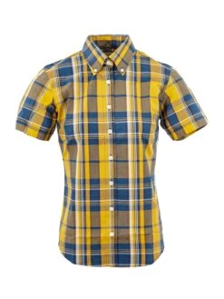 Ladies Mustard & Blue Check Shirt - LSS 65