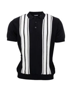 Mens Knitted Polo - Navy/White