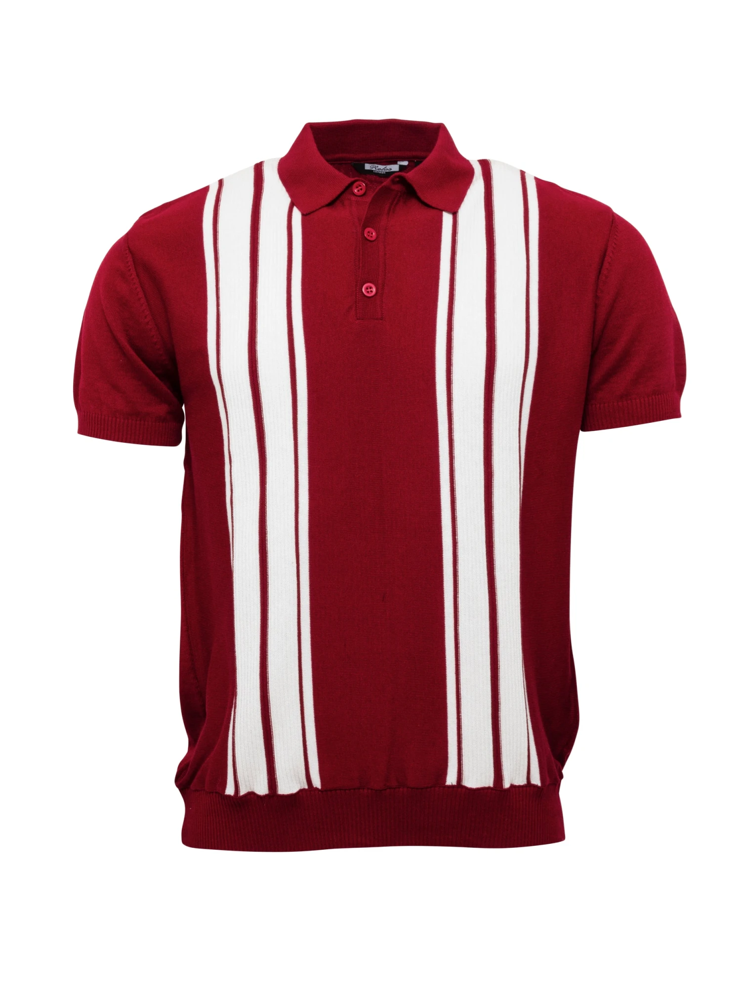 Mens Knitted Polo - Burgundy/White