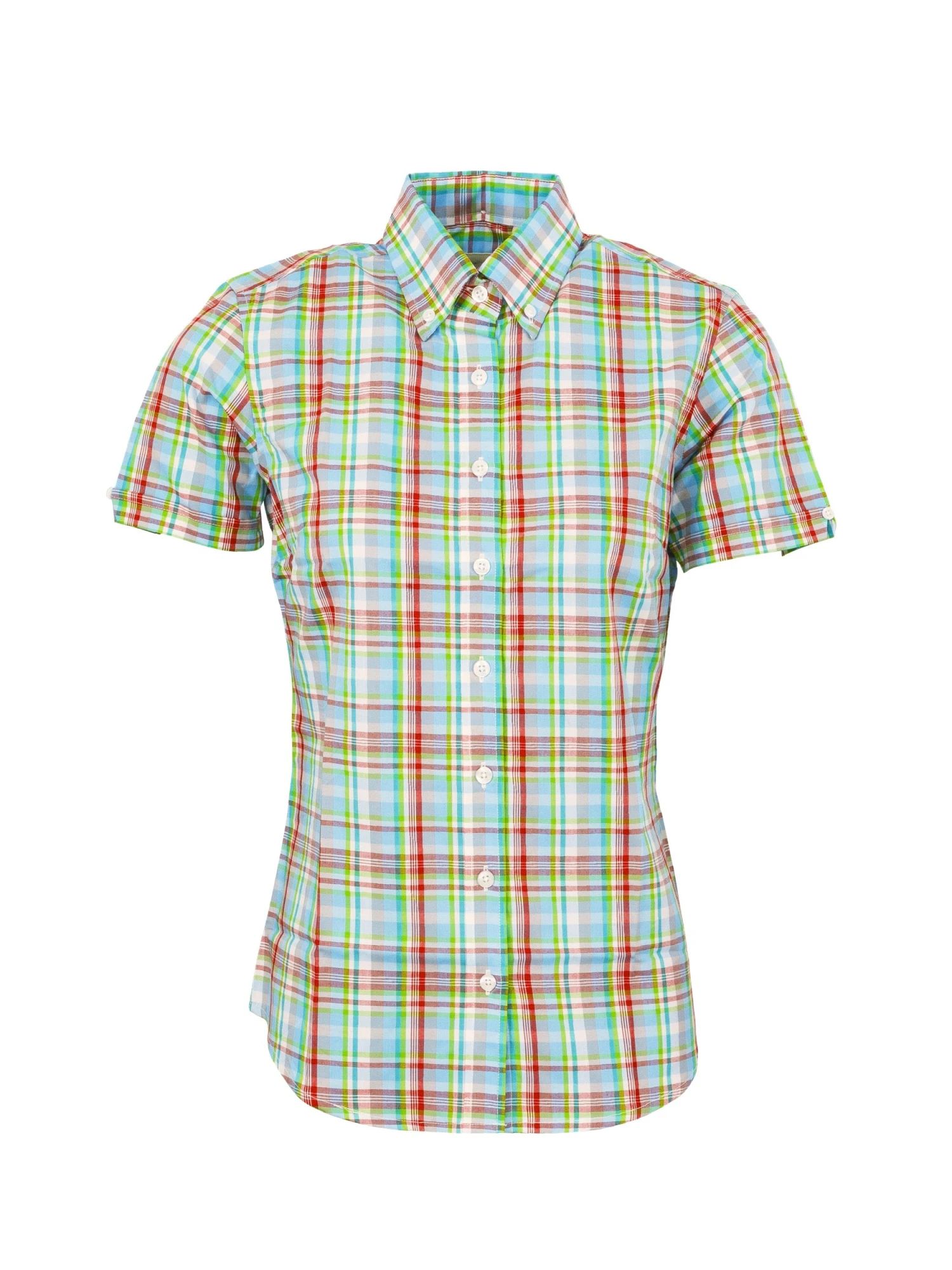 Ladies Turquoise Check Shirt - LSS 58