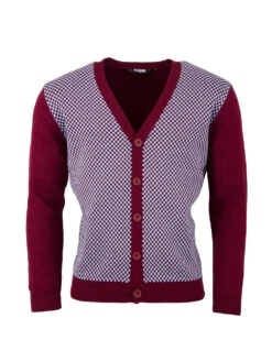 Burgundy & SkyCheck Cardigan - Chas
