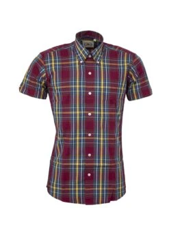 Ladies Burgundy, Yellow, Blue Check Shirt - LSS 71