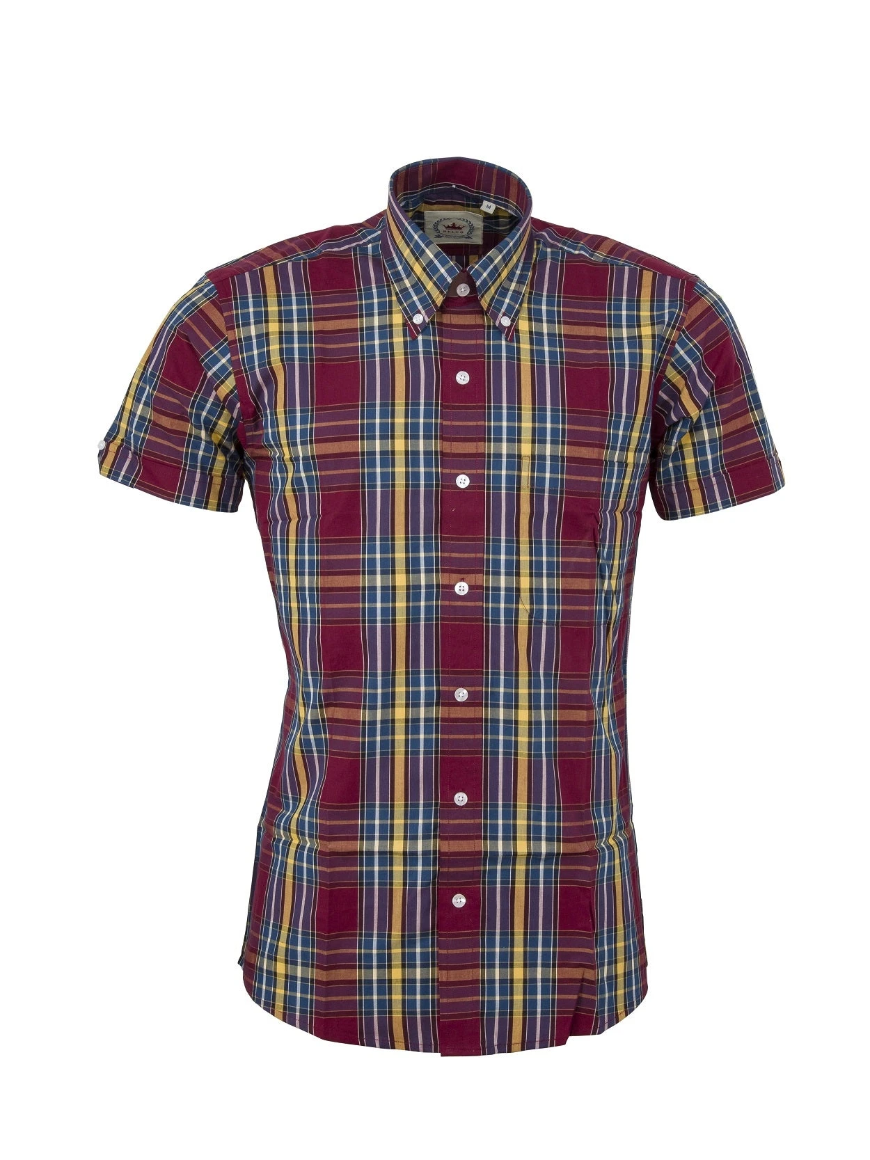 Ladies Burgundy, Yellow, Blue Check Shirt - LSS 71