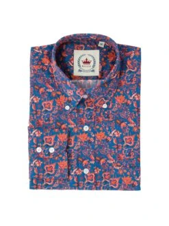 Men's Blue And Rust Floral Shirt - FLORAL 22