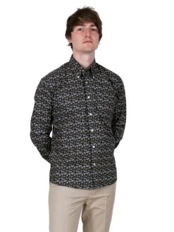 Vintage Shirt - Long Sleeve With Down Collar - Navy & Olive