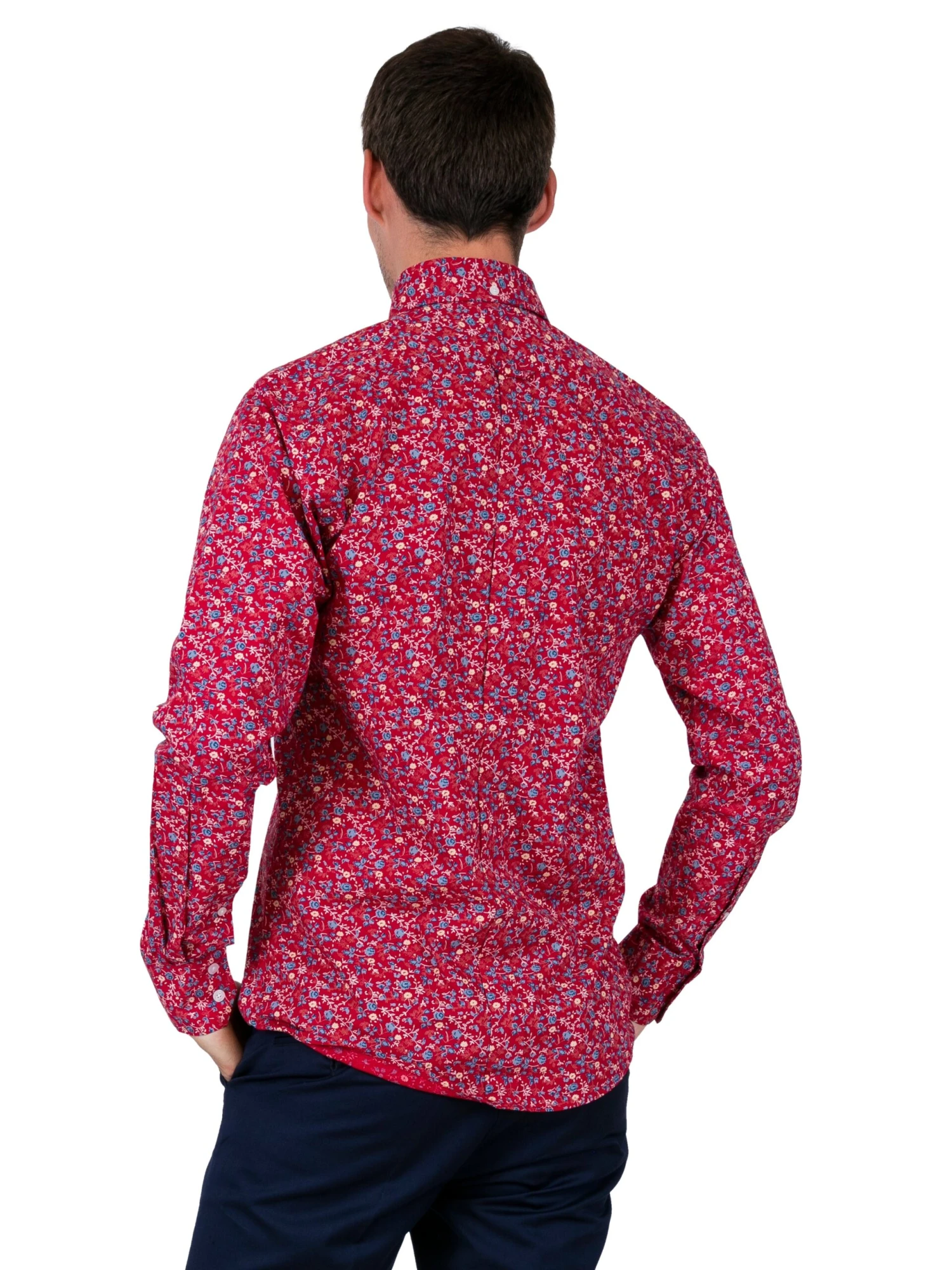 Vintage Shirt - Cotton Red With Blue Florals - Image 2