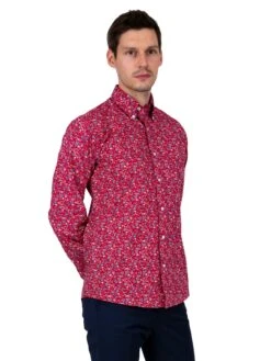 Vintage Shirt - Cotton Red With Blue Florals