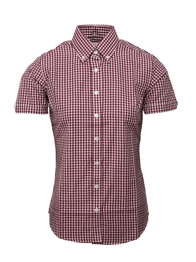 Ladies Gingham Shirt - Burgundy