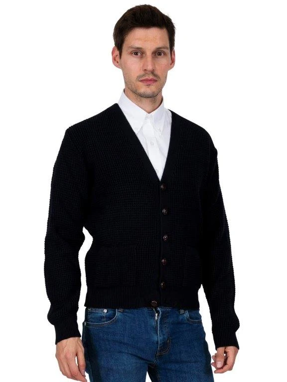 Waffle Knit Cardigan - Navy