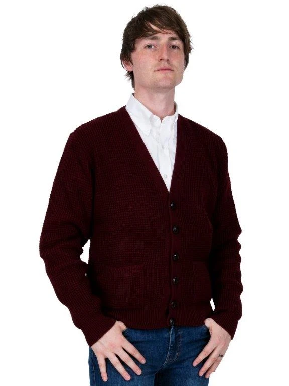 Waffle Knit Cardigan - Burgundy
