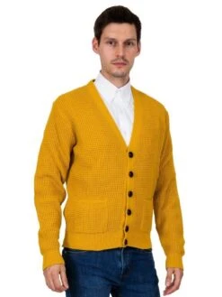 Waffle Knit Cardigan - Mustard