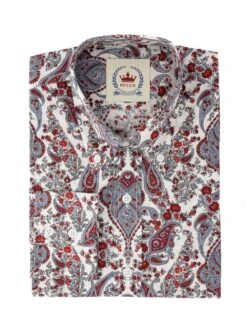 Men's White, Red. Blue Paisley Shirt - PS 28