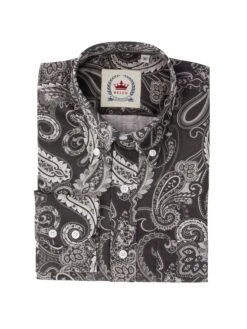 Men's Black Large Print Paisley Shirt - PS 31