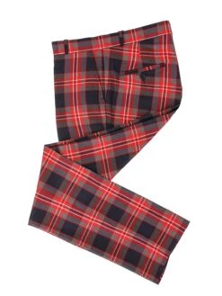 Men's Dark Grey And Red Tartan Trousers