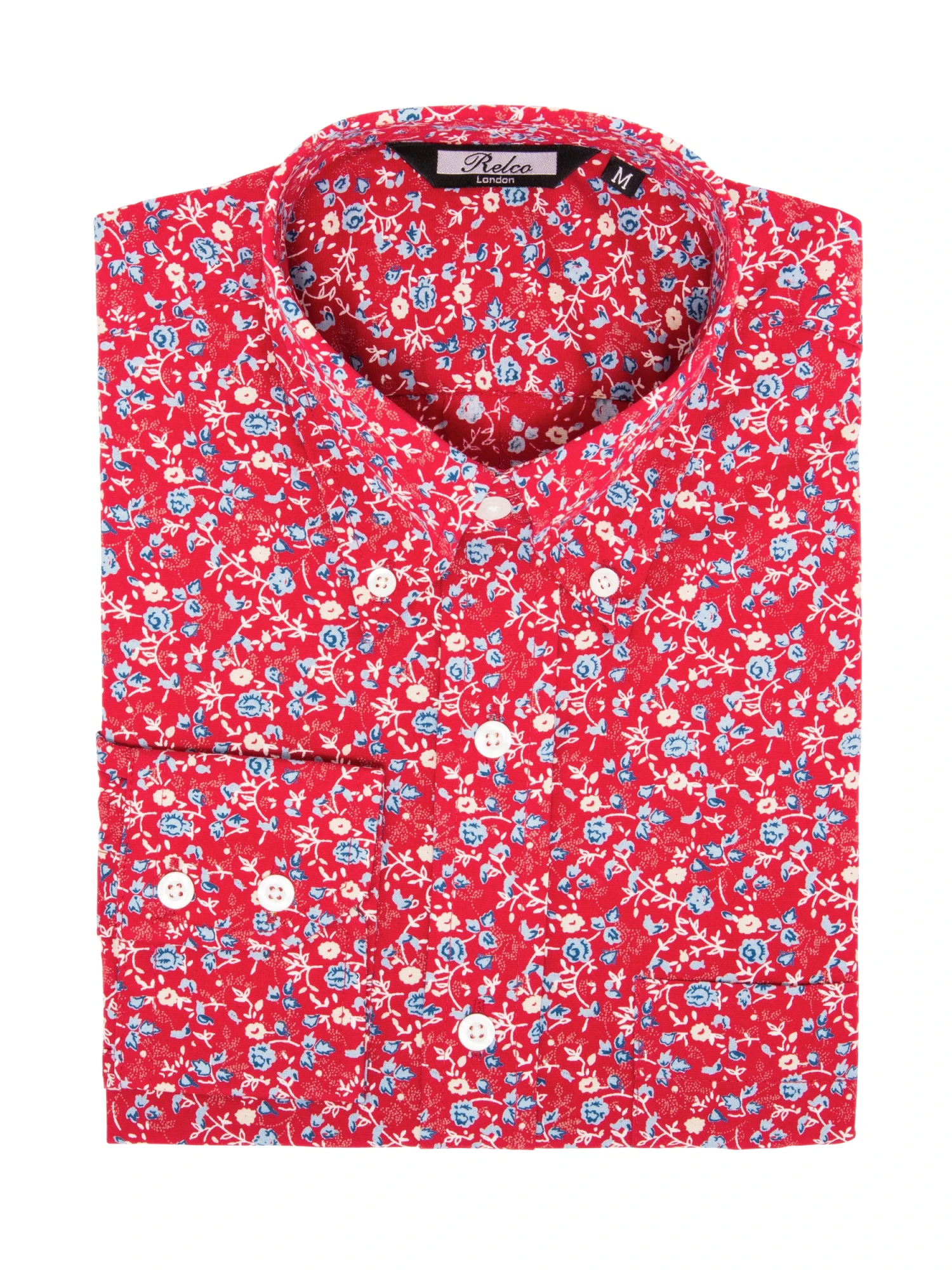 Vintage Shirt - Cotton Red With Blue Florals - Image 3