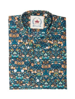Men's Blue And Orange Floral Patterned Shirt - FLORAL-17