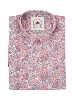 Men's Short Sleeve Red & Blue Paisley Shirt - S/S-PS-3