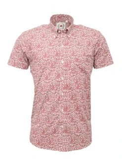 Men's Short Sleeve Burgundy & White Patterned Shirt