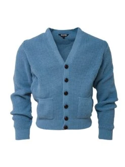 Waffle Knit Cardigan - Dusty Blue